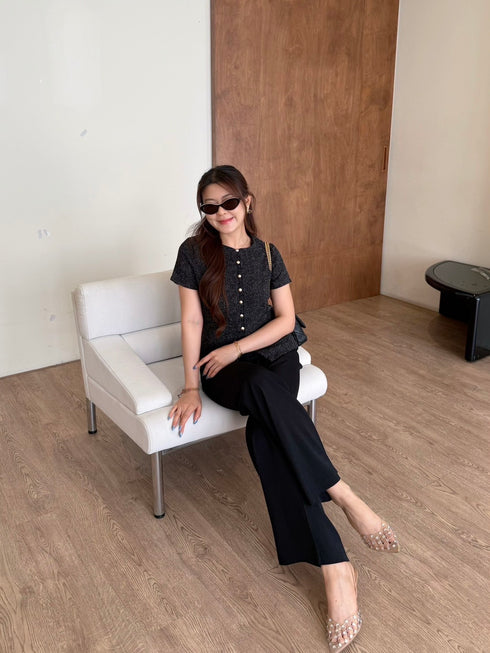 Women Elegant Tweed Tops With Pants Sets